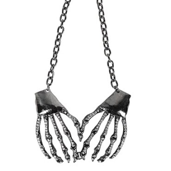 Skeleton Hands Rhinestone Necklace NWT - Picture 1 of 6